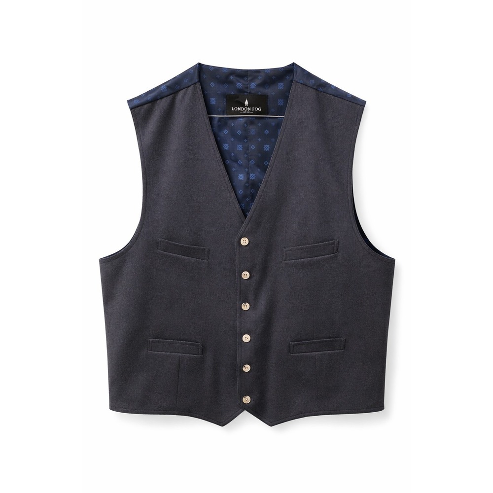 London Fog Men's Dress Vest 48–50 XL Blue Gray Textured Button Front Lined